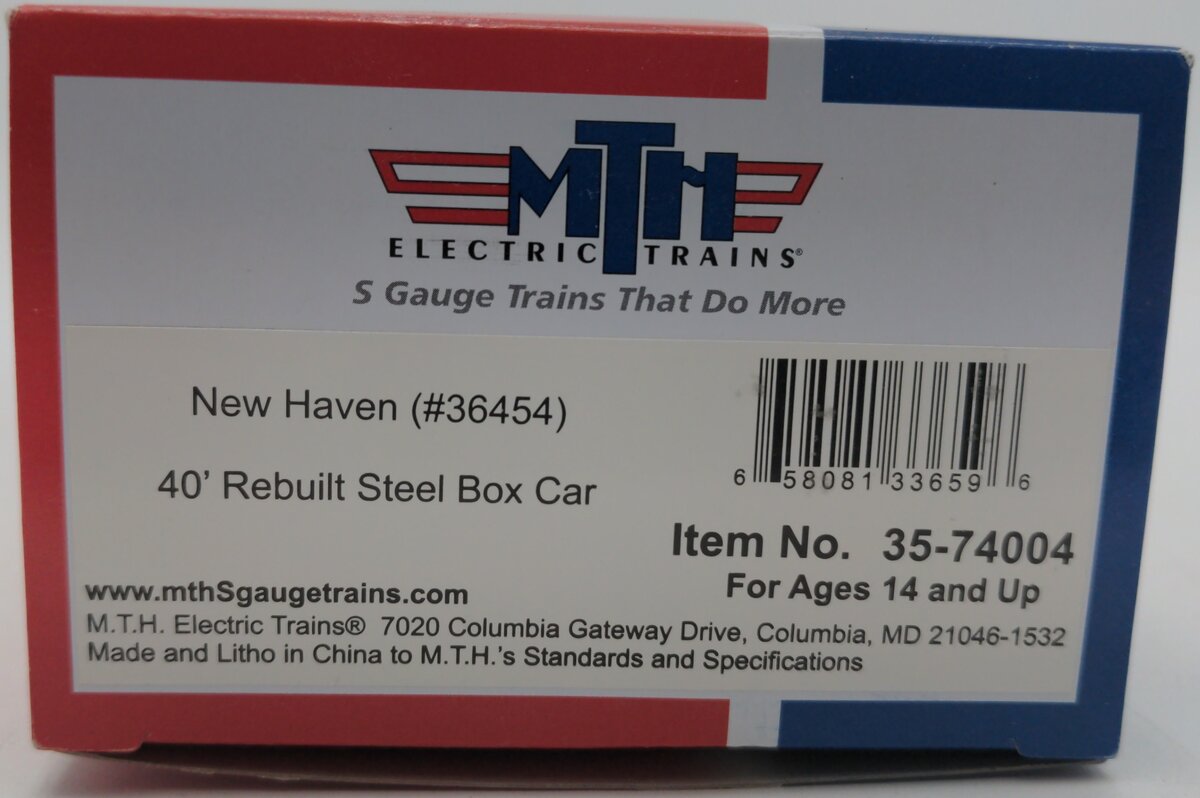 MTH 35-74004 S Scale New Haven Rebuilt Steel Boxcar #36154 EX/Box