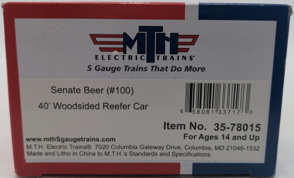 MTH 35-78015 S Gauge Senate Beer 40' Woodside Reefer #100