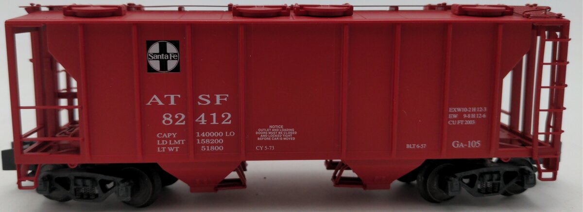 S-Helper 00029-7 S Gauge Santa Fe PS-2 2-Bay Covered Hopper #82412 LN/Box