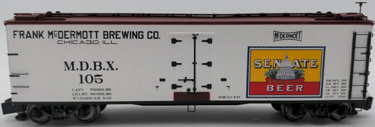 MTH 35-78016 S Gauge Senate Beer 40' Woodsided Reefer Car #105 LN/Box