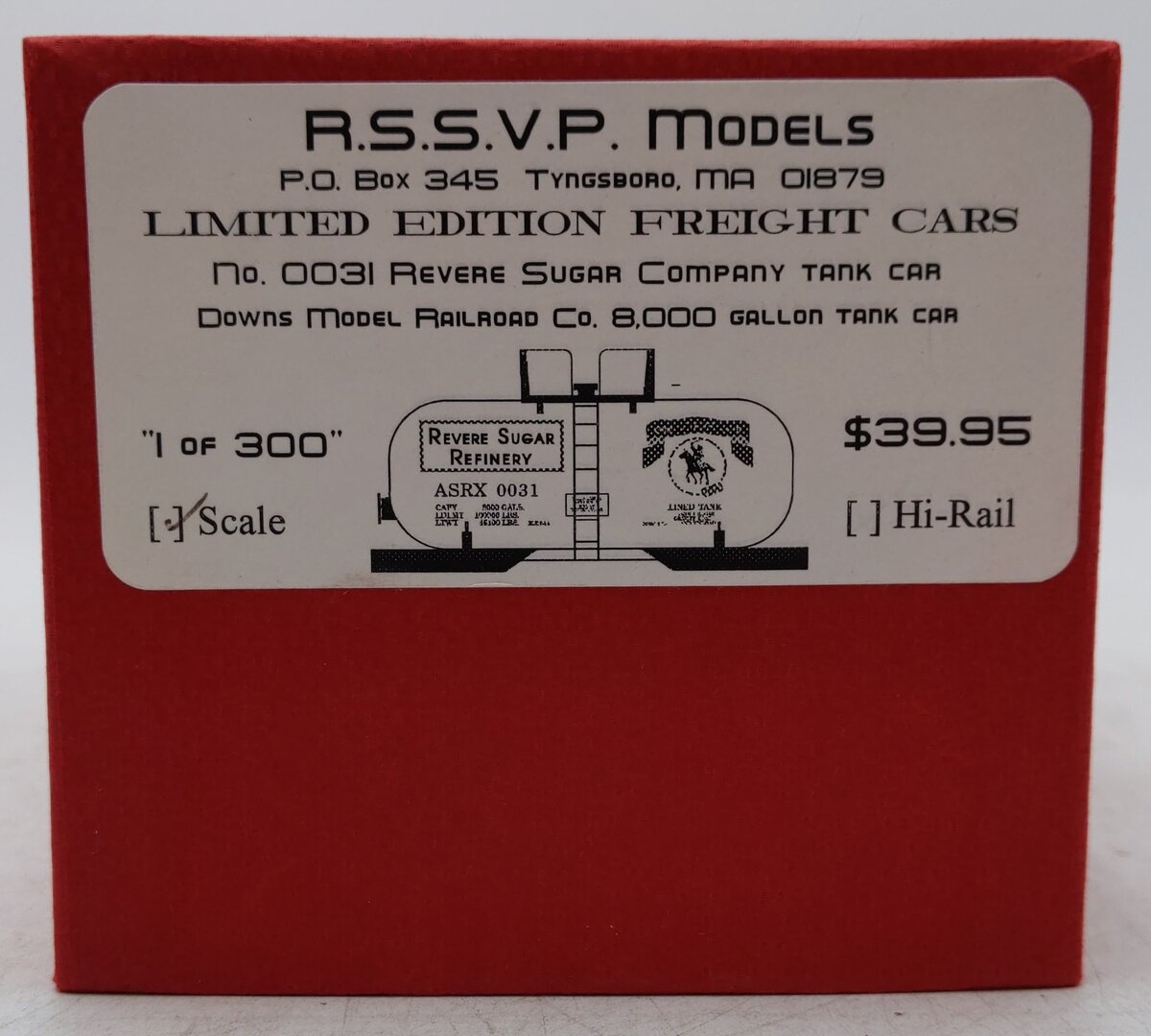 Downs Model RR 0031 S Gauge Revere Sugar Company Tank Car (HiRail) EX/Box