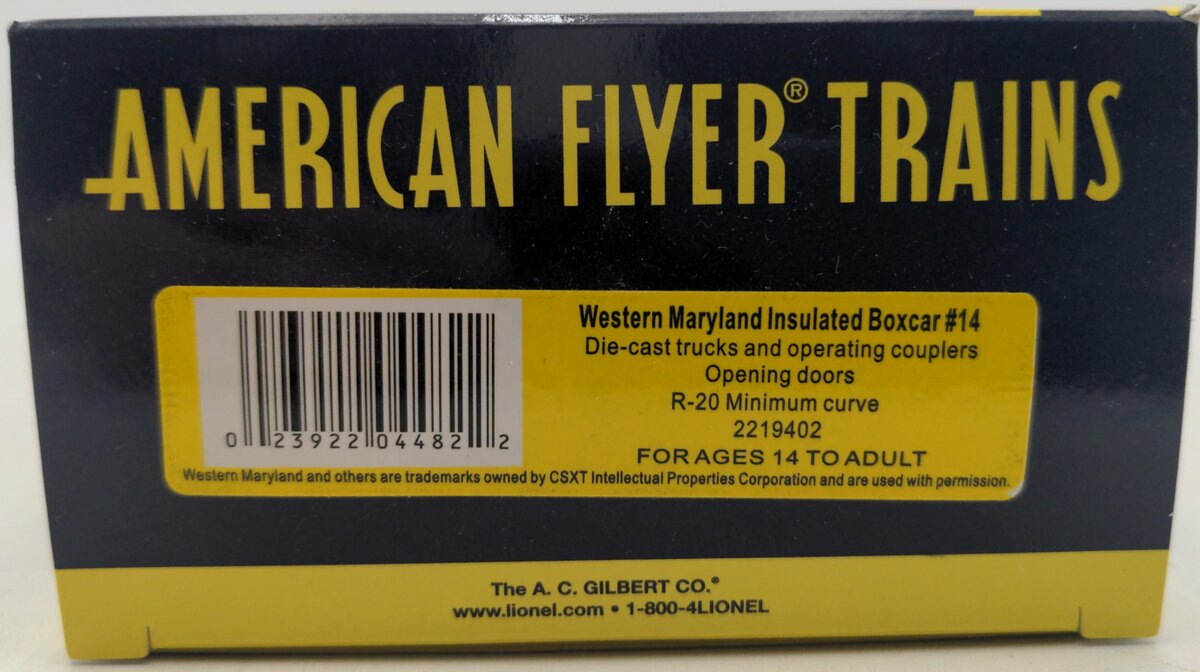 American Flyer 2219402 S Western Maryland Insulated Boxcar #14 EX/Box