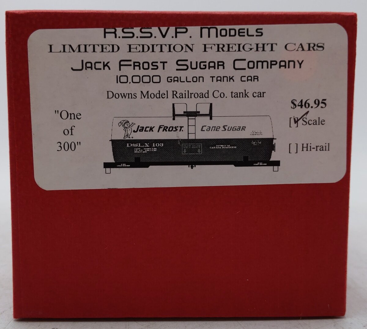 Downs Model RR S Gauge Jack Frost Sugar Company Tank Car EX/Box