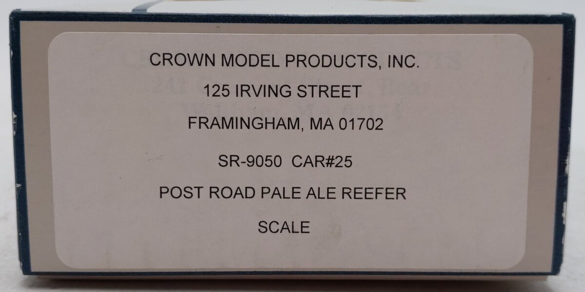 Crown Model Products SR-9050 S Gauge Post Road Pale Ale Hi-Rail Reefer #25 EX/Box