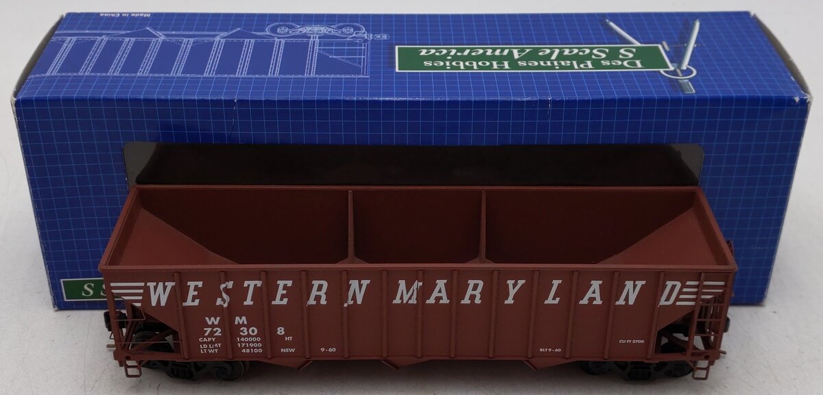 Des Plaines Hobbies 15143 "S" Scale Western Maryland 3-Bay Hopper #72308 EX/Box