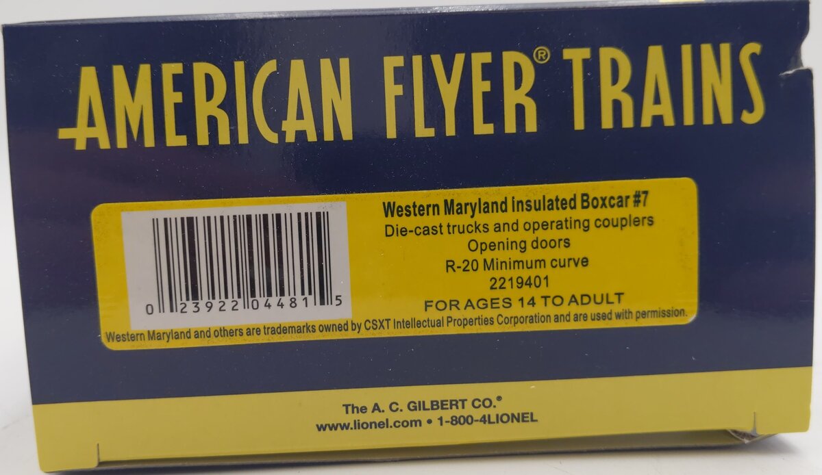 American Flyer 2219401 S Western Maryland Insulated Boxcar #7 EX/Box
