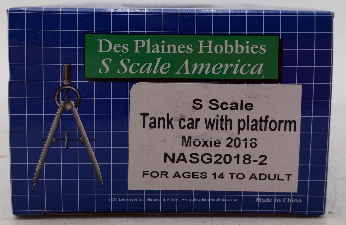 Des Plaines Hobbies NASG 2018-2 S Scale Moxie Tank Car with Platform #2013 EX/Box
