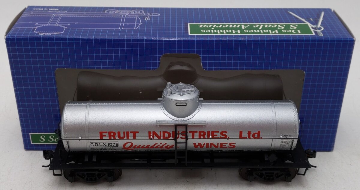 Des Plaines Hobbies DPS14121 S Gauge Fruit Industries Tank Car #1076 EX/Box