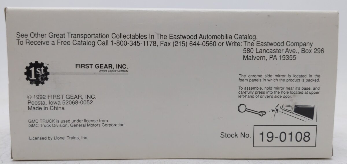 Lionel 19-0108 1:34 Eastwood Automobilia 1952 GMC C.O.E. Delivery Truck EX/Box