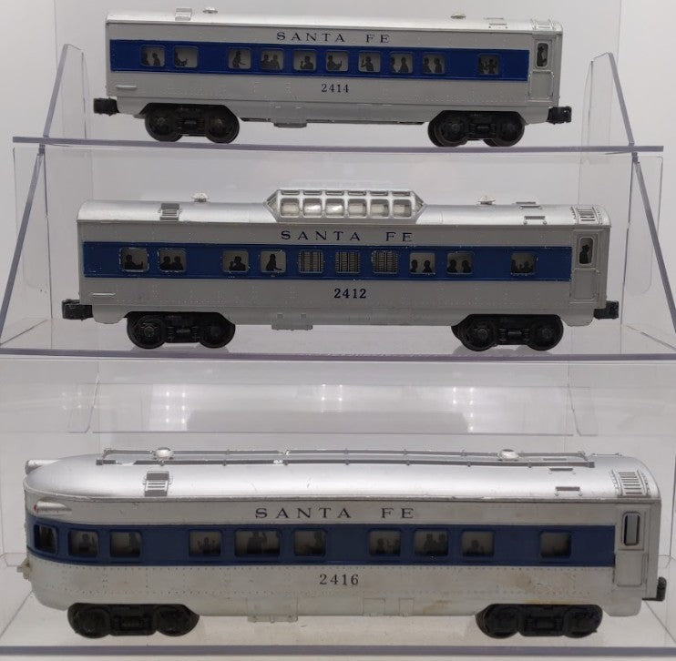 Lionel 2412, 2414, & 2416 Vintage O Santa Fe Blue Stripe Passenger Cars [3]