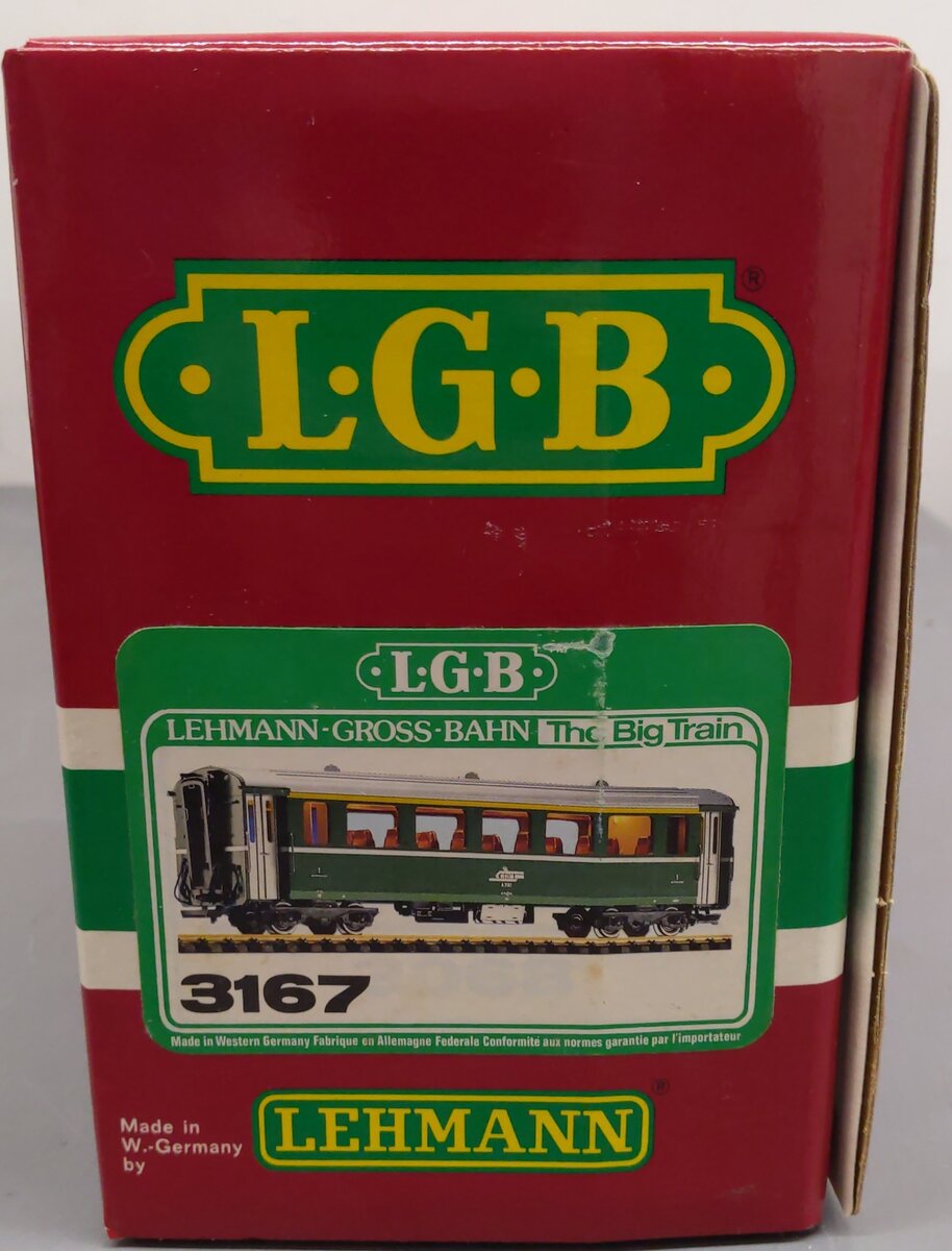 LGB 3167 G Scale RhB 2nd Class Passenger Car w/Metal Wheels EX/Box