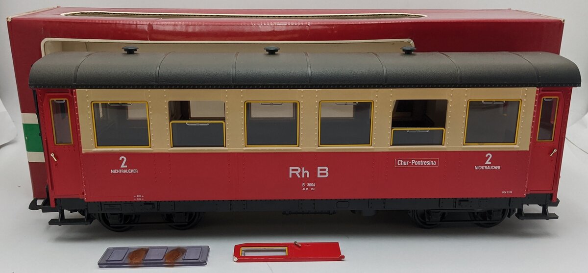 LGB 3064 G Scale RhB Railway 2nd Class Coach Car VG/Box