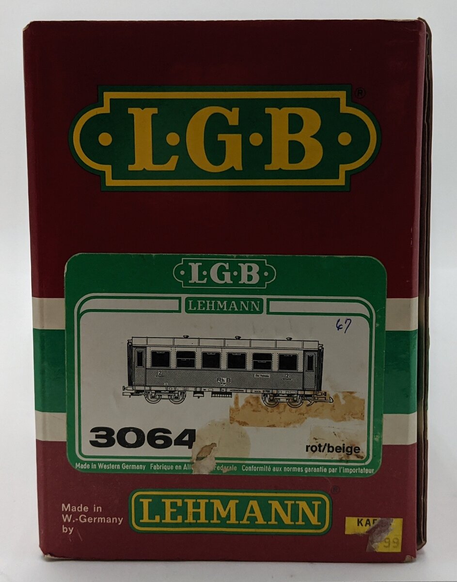LGB 3064 G Scale RhB Railway 2nd Class Coach Car VG/Box
