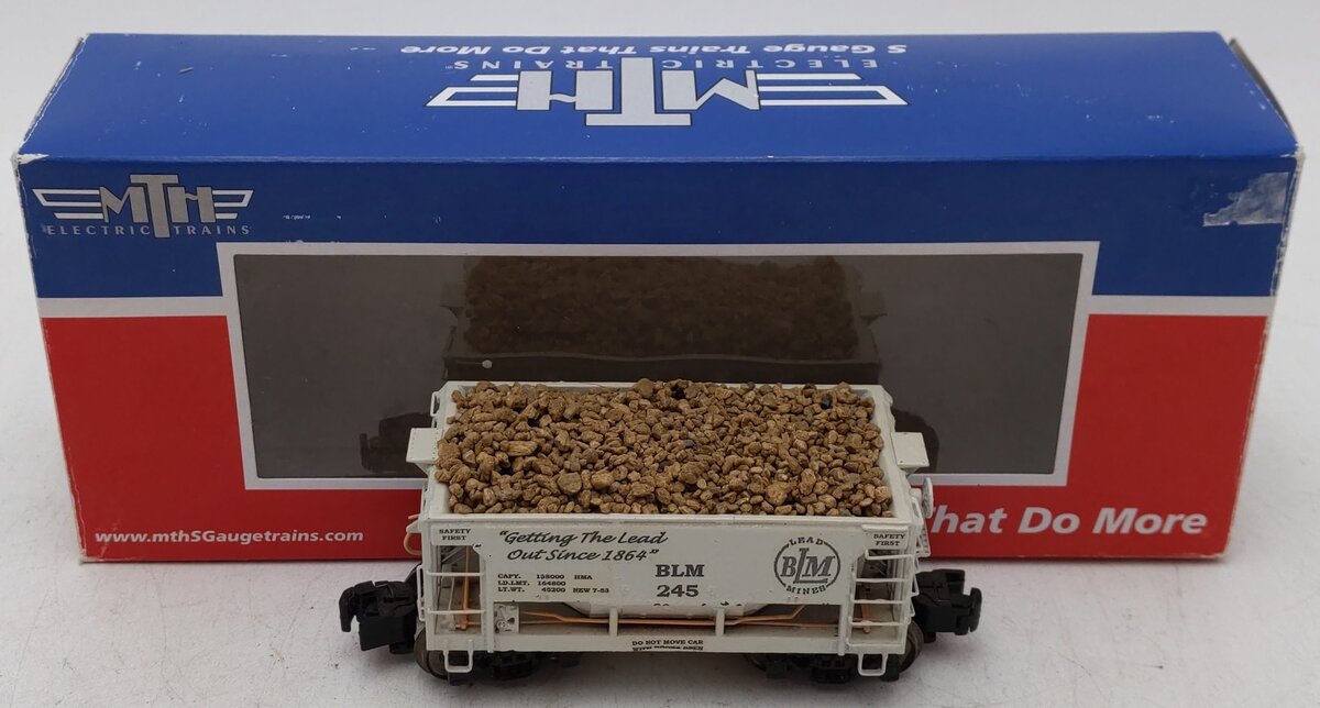 MTH S Gauge BLM Lead Mines Open Hopper Car #245 w/ Rock Load