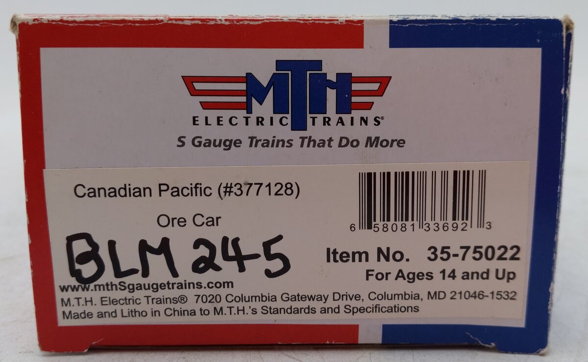 MTH S Gauge BLM Lead Mines Open Hopper Car #245 w/ Rock Load