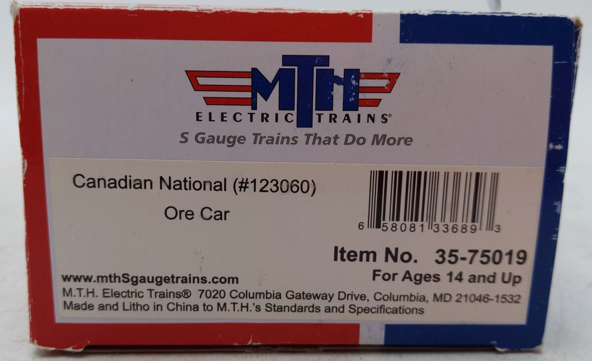 MTH 35-75019 S Gauge Canadian National Ore Hopper Car #123060/Box
