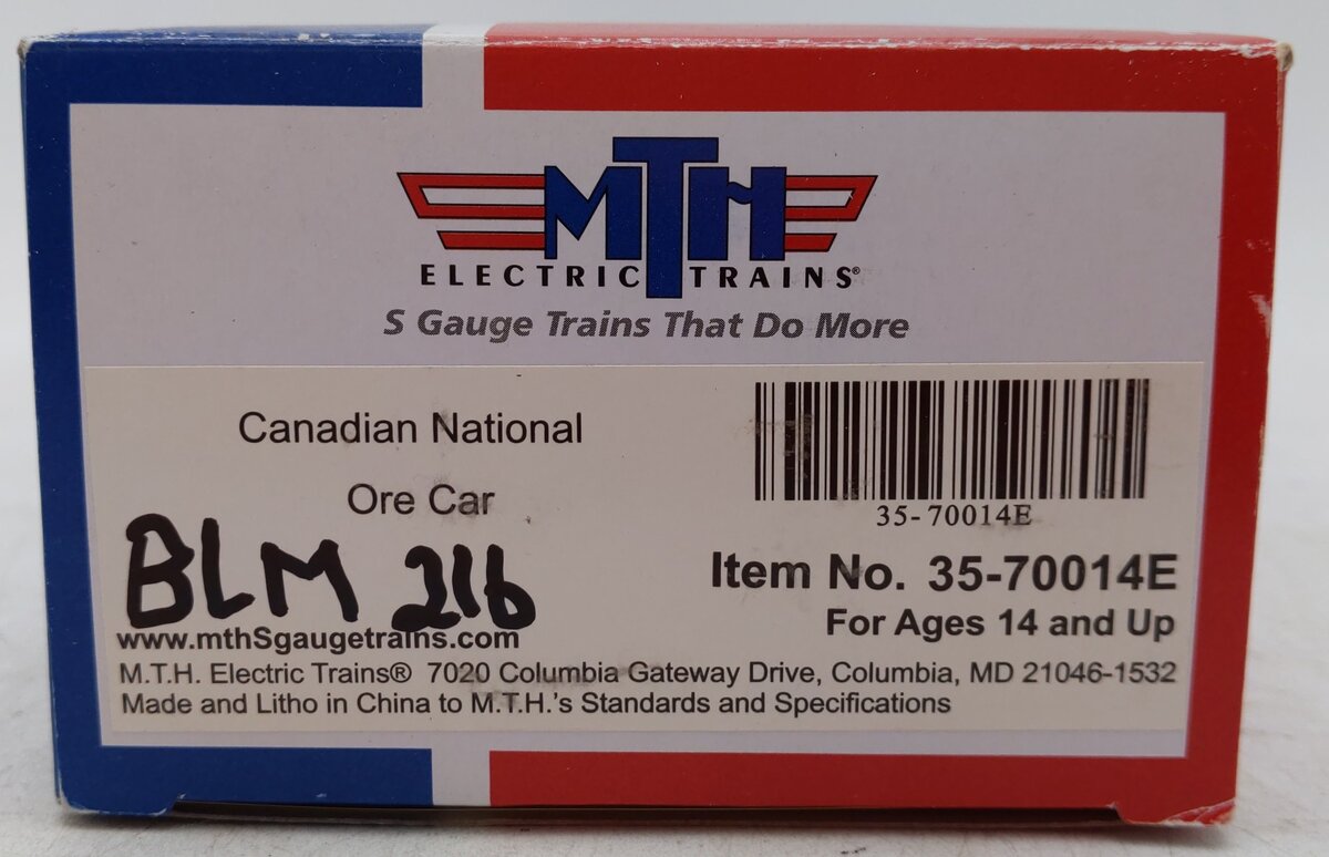 MTH 35-70014E S Gauge BLM Lead Mines Open Hopper Car #216 w/ Rock Load