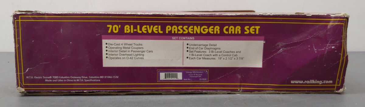 MTH 20-6558 O Chicago & North Western Bi-Level Passenger Car Set (Set of 4) VG/Box