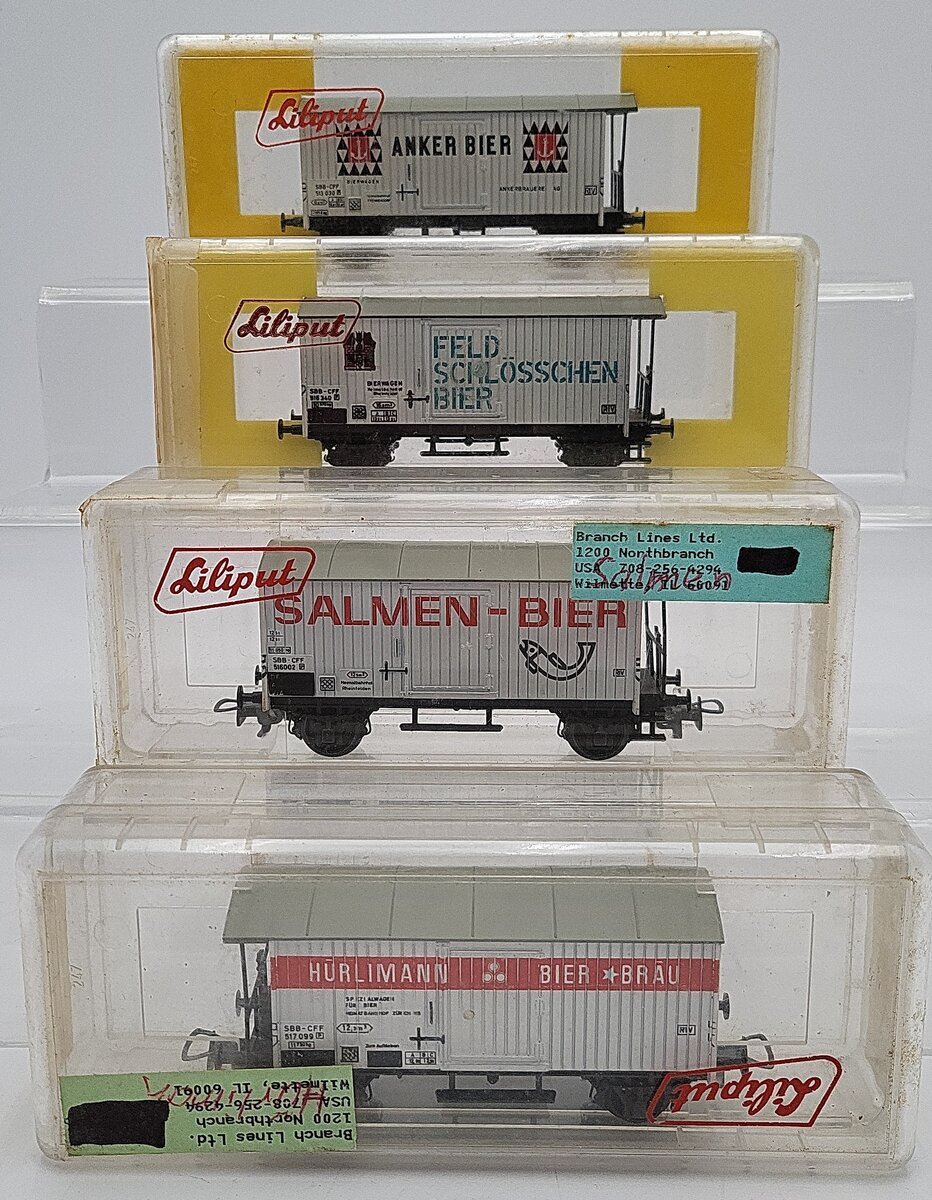 Liliput HO Scale SBB Bier Boxcar Assortment: 24851, 24951, 23551, 24854 [4] VG/Box