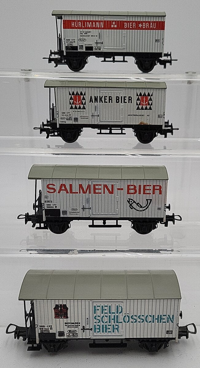 Liliput HO Scale SBB Bier Boxcar Assortment: 24851, 24951, 23551, 24854 [4] VG/Box