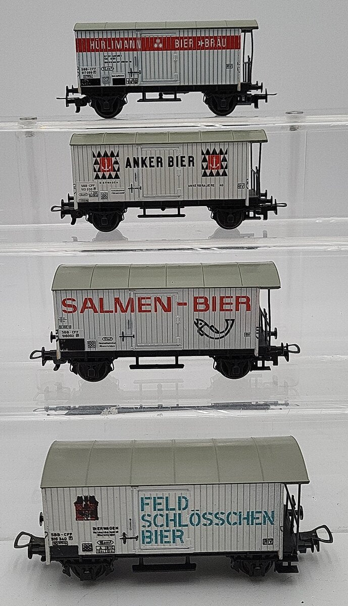 Liliput HO Scale SBB Bier Boxcar Assortment: 24851, 24951, 23551, 24854 [4] VG/Box