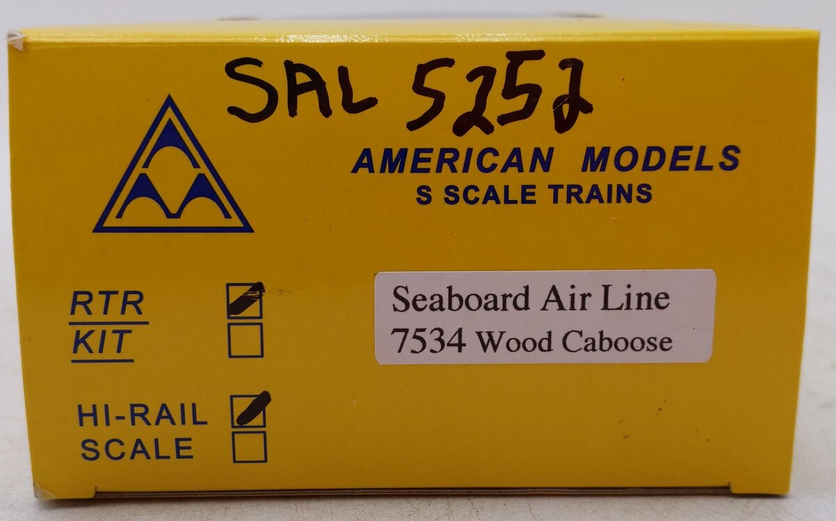 American Models 7534 S Gauge Seaboard Air Line Caboose #5252 (Hi-Rail) EX/Box