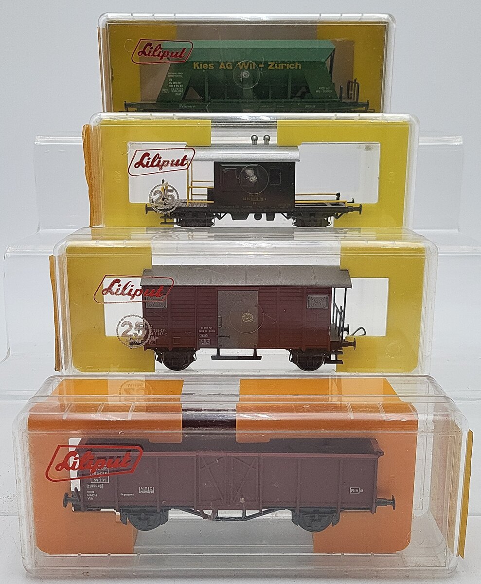 Liliput HO Scale SBB Freight Car Assortment: 24654, 24550, 24750, 231 [4] EX/Box