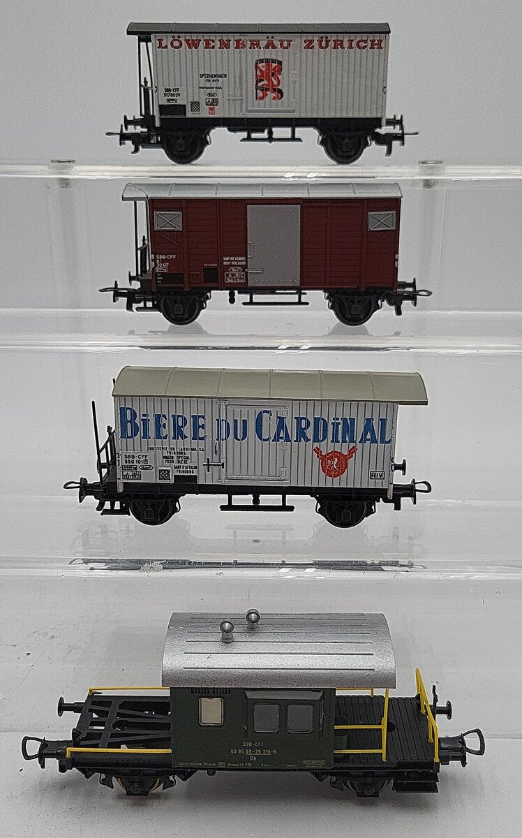Liliput HO Scale SBB Freight Car Assortment: 24952, 24852, 248S, 24550 [4] VG/Box
