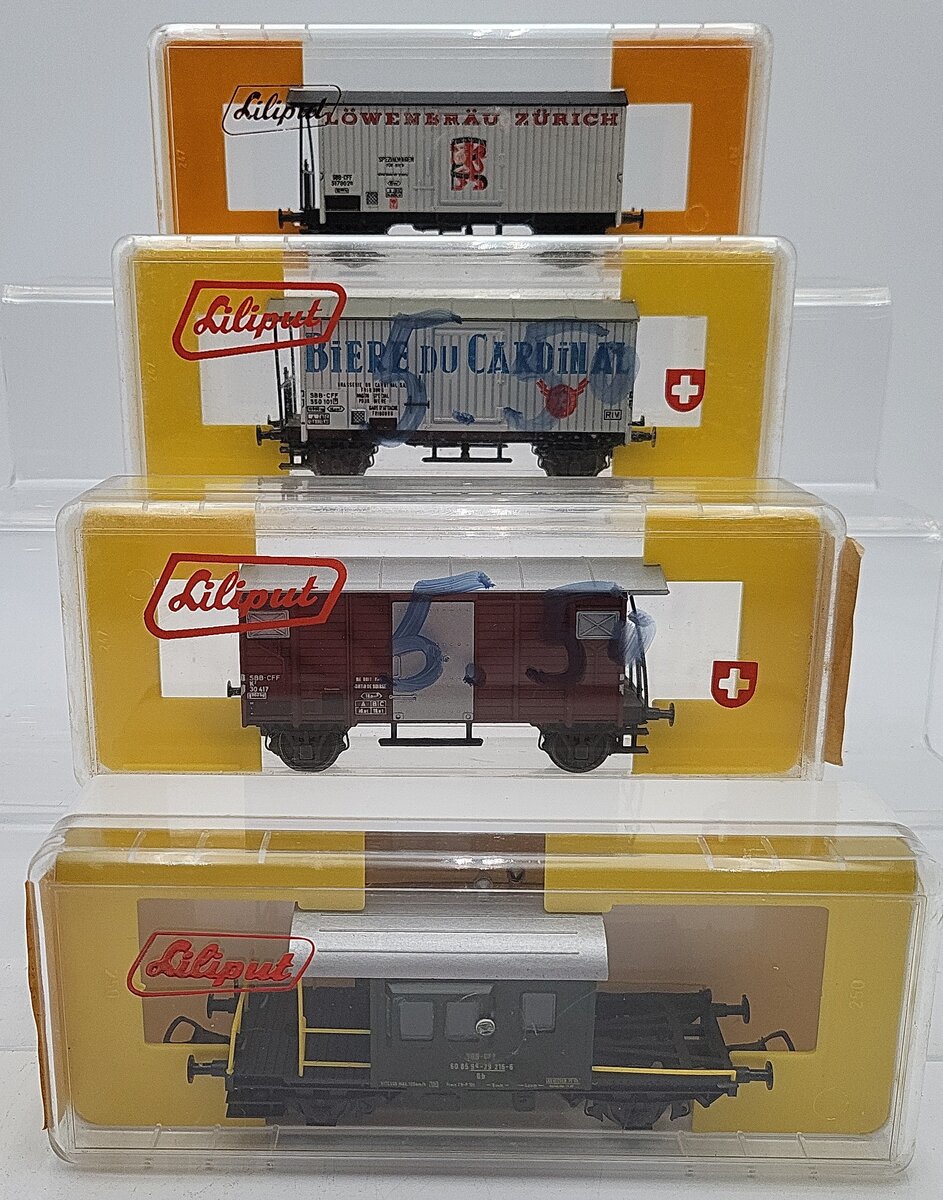 Liliput HO Scale SBB Freight Car Assortment: 24952, 24852, 248S, 24550 [4] VG/Box