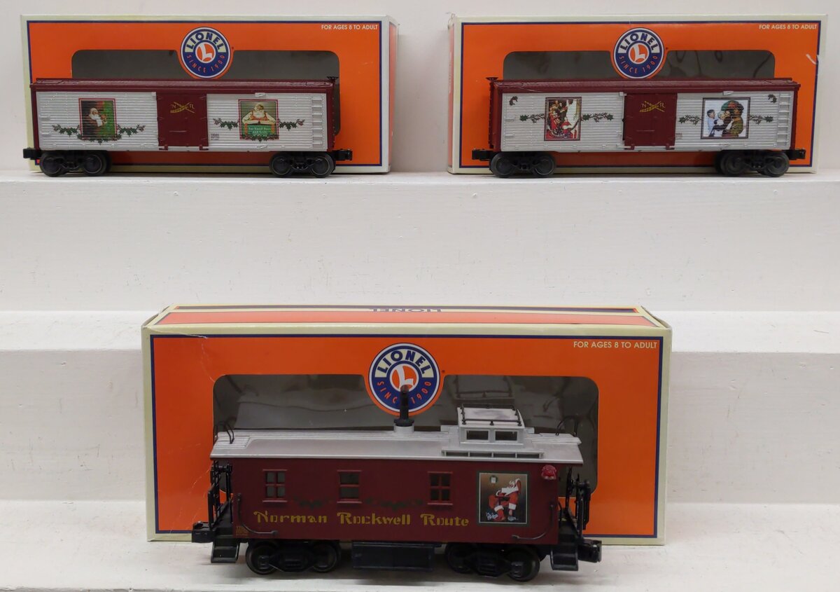 Lionel O Norman Rockwell Assorted Freight Cars: 6-17657, 6-19562, 6-19563 [3] EX/Box