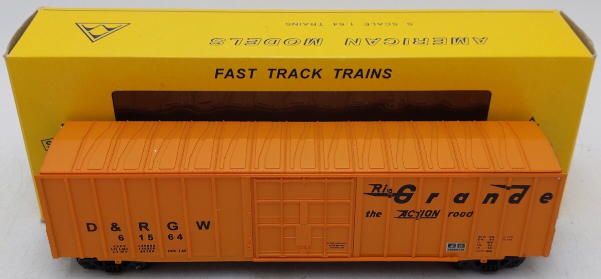 American Models 5009 S Gauge D&RGW ACF 50ft Rib-Sided Boxcar #61564 (Hi-Rail) EX/Box