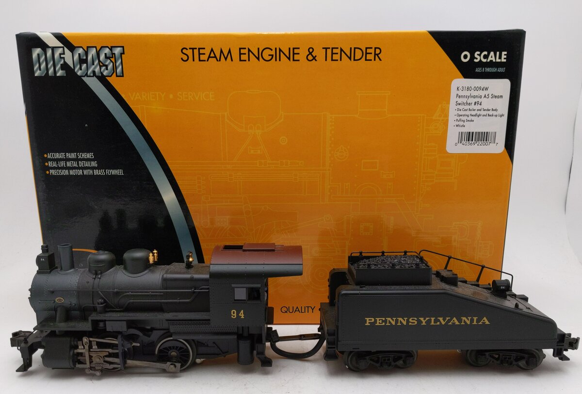 K-Line K3180-0094W O Gauge Pennsylvania RR A5 Steam Locomotive & Tender #94 LN/Box