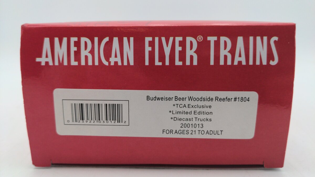 American Flyer 2001013 S TCA Budweiser Beer Woodside Reefer #1804 EX/Box