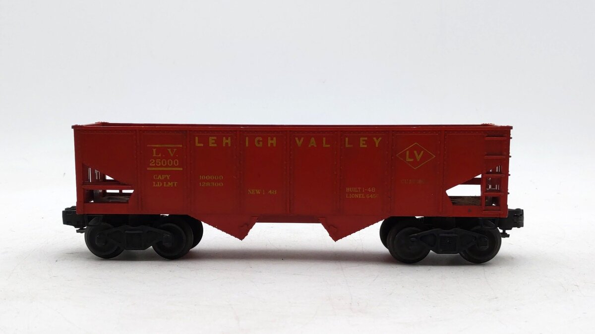 Lionel 6456 Vintage O Lehigh Valley Glossy Red 2-Bay Hopper Car VG