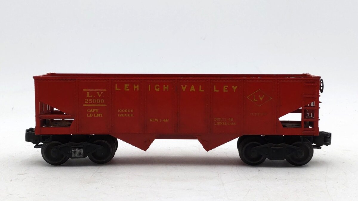 Lionel 6456 Vintage O Lehigh Valley Glossy Red 2-Bay Hopper Car VG
