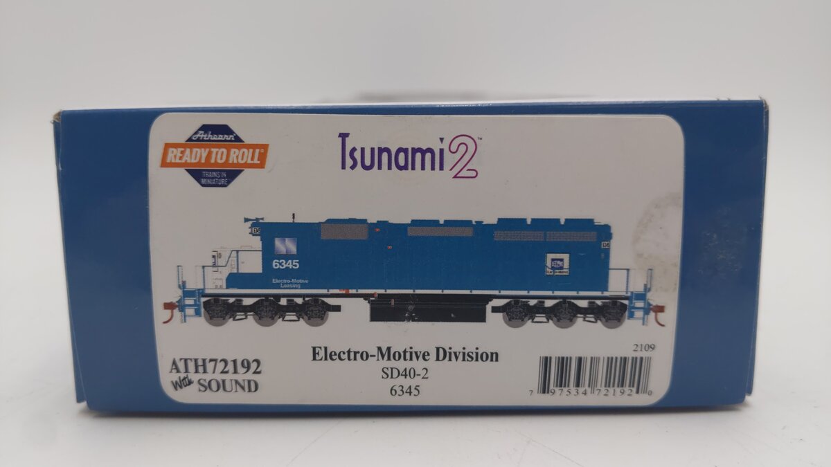 Athearn 72192 HO EMDX RTR SD40-2 Diesel Locomotive with DCC & T2 Sound #6345 VG/Box