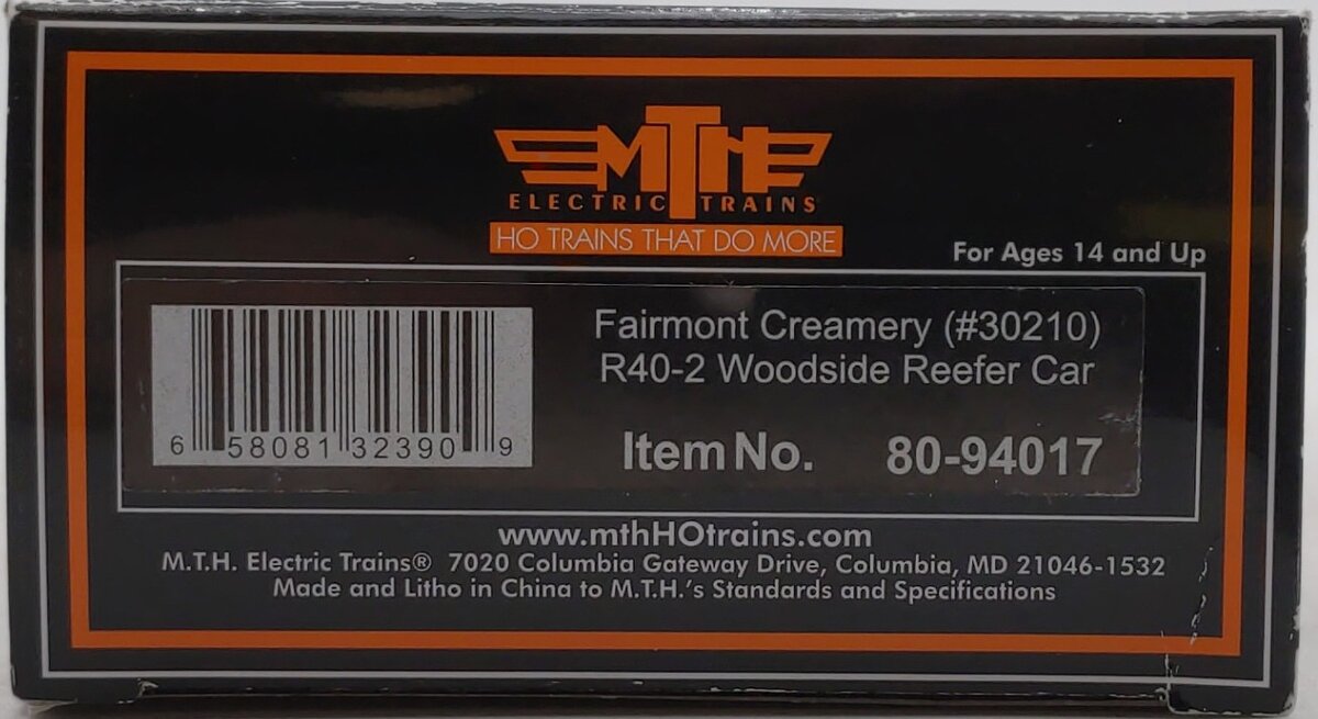MTH 80-94017 HO R40-2 Wood Reefer, Fairmont Creamery #30210 LN/Box