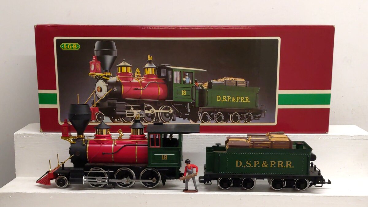 LGB 2018D G Scale DSP&PRR 2-6-0 Mogul Steam Locomotive & Tender #18 EX/Box