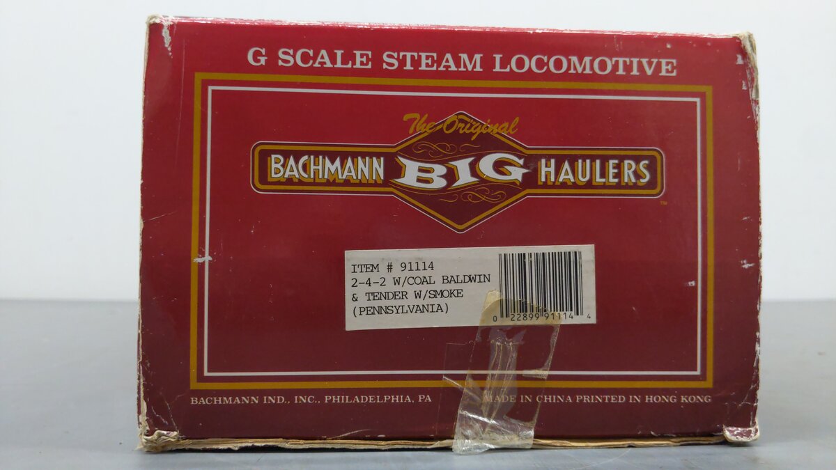 Bachmann 91114 G Gauge Pennsylvania Railroad 2-4-2 Steam Locomotive & Tender #3 EX/Box