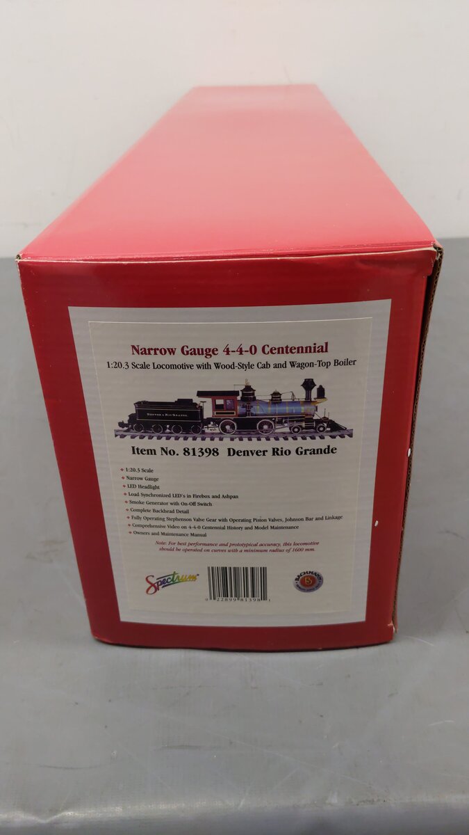 Bachmann 81398 G Denver & Rio Grande Western 4-4-0 Steam Locomotive & Tender VG/Box