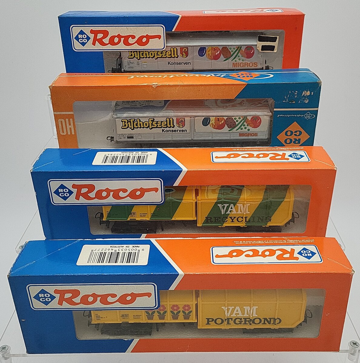 Roco HO Scale Migros and VAM Car Assortment: 46397, 4341, 46227, 46228 [4] EX/Box