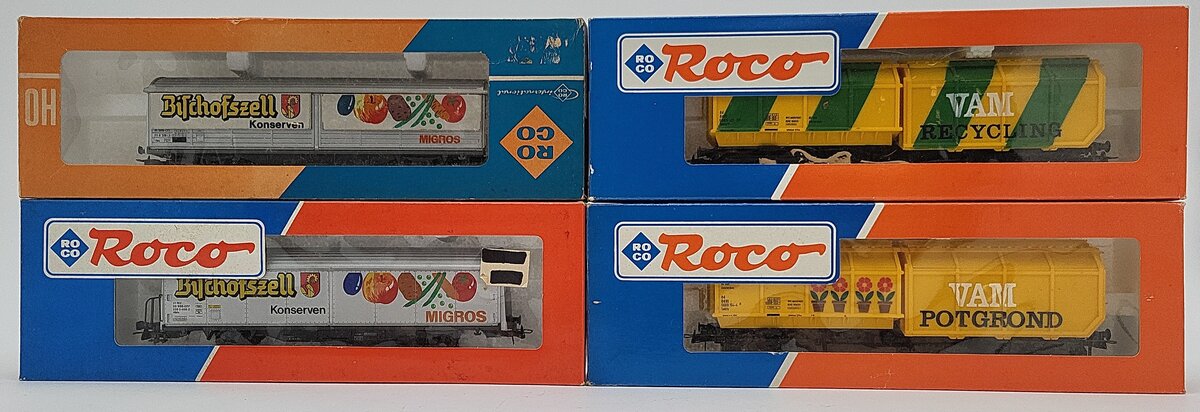 Roco HO Scale Migros and VAM Car Assortment: 46397, 4341, 46227, 46228 [4] EX/Box