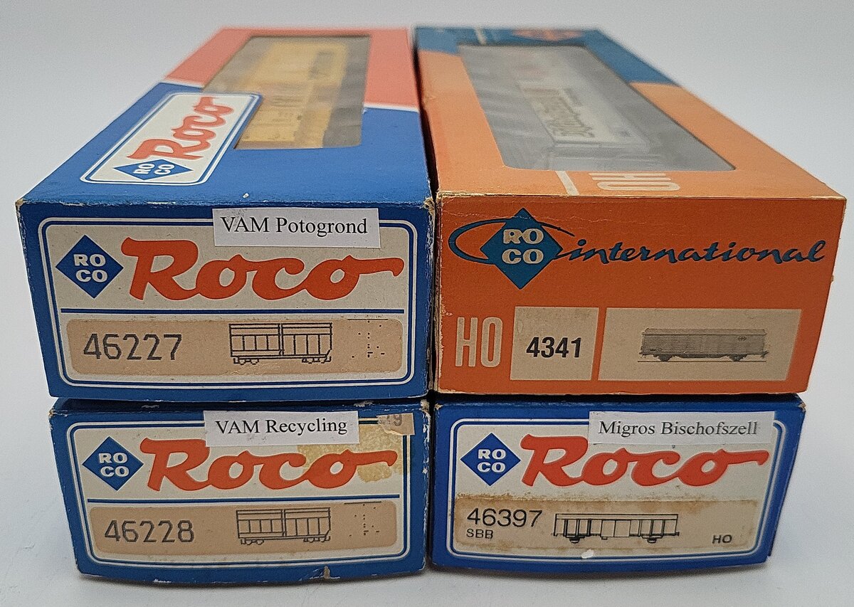Roco HO Scale Migros and VAM Car Assortment: 46397, 4341, 46227, 46228 [4] EX/Box