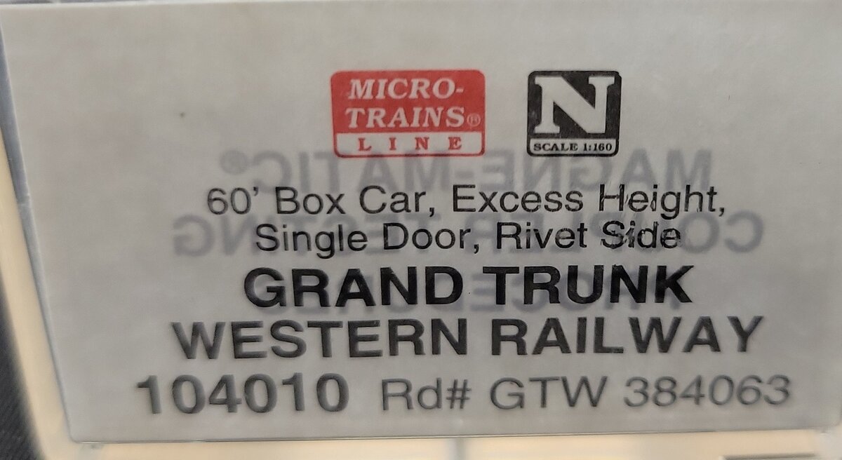 Micro-Trains 10400010 N GTW 60' Rivet Side Single Door Boxcar #384063 LN/Box