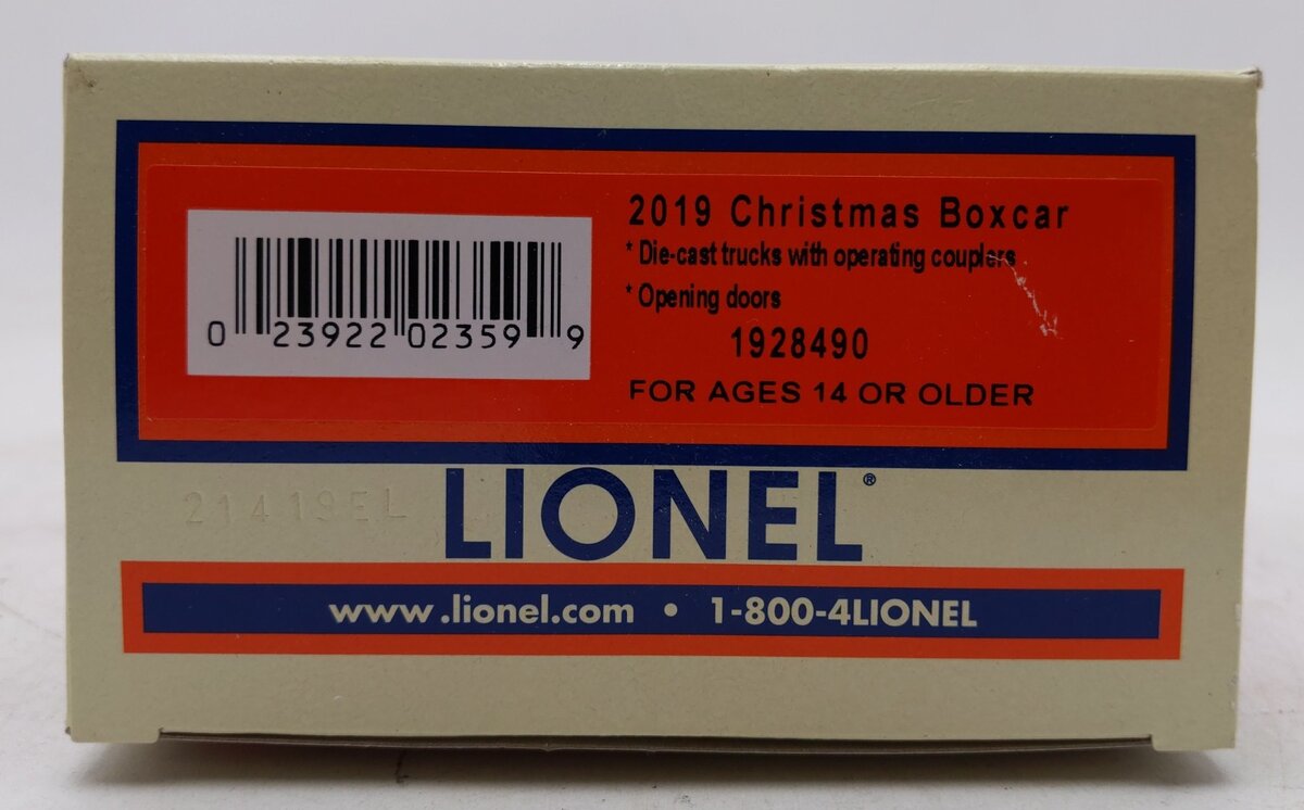 Lionel 1928490 O Gauge 2019 Christmas Boxcar LN/Box