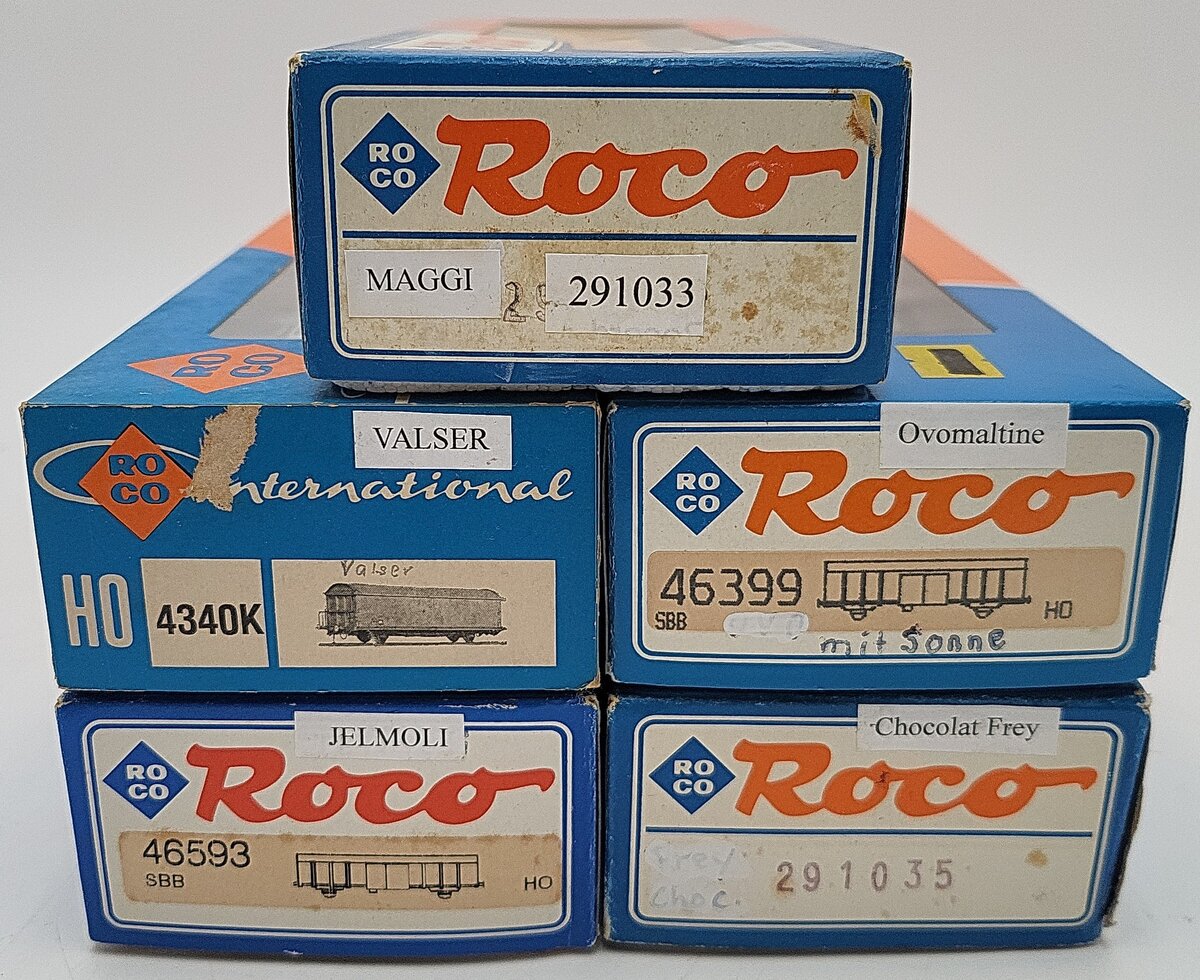 Roco HO Scale SBB Boxcar Assortment: 291033, 46399, 291035, 46593, 4340K [5] EX/Box