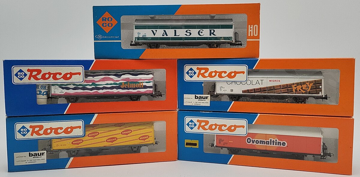 Roco HO Scale SBB Boxcar Assortment: 291033, 46399, 291035, 46593, 4340K [5] EX/Box