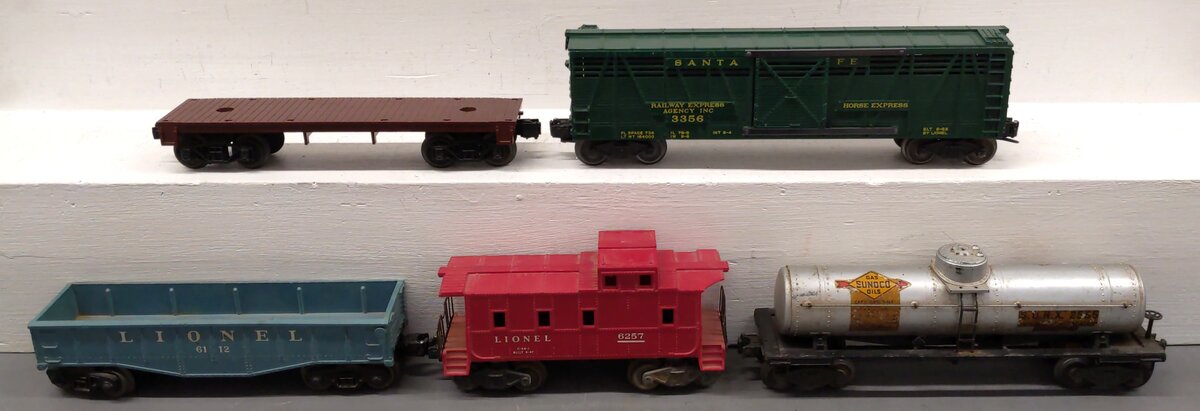 Lionel Vintage O Gauge Freight Cars: 6257, 3356, 2555, 6112, Flatcar [5] VG