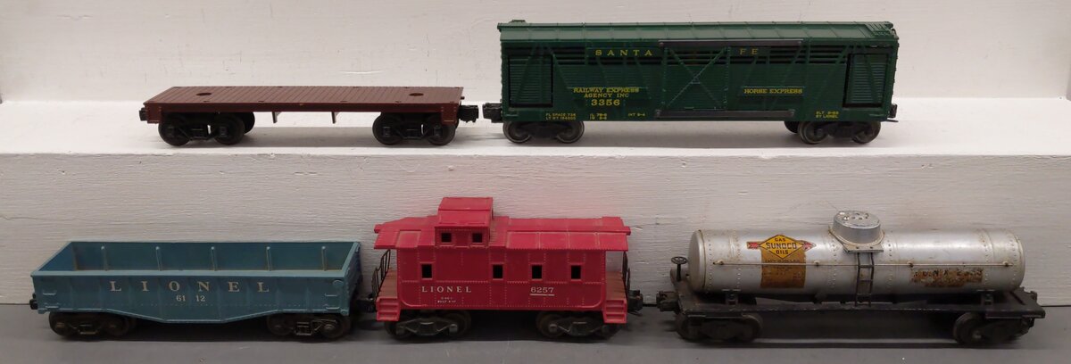 Lionel Vintage O Gauge Freight Cars: 6257, 3356, 2555, 6112, Flatcar [5] VG