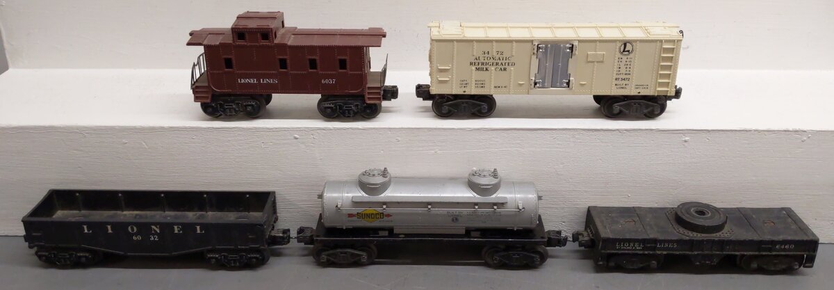 Lionel Vintage O Gauge Freight Cars: 6037, 6460, 6032, 6465, 3472 [5] VG